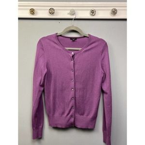 Ann Taylor Cardigan Sweater Womens Small Wool Blend Button Up V-Neck purple